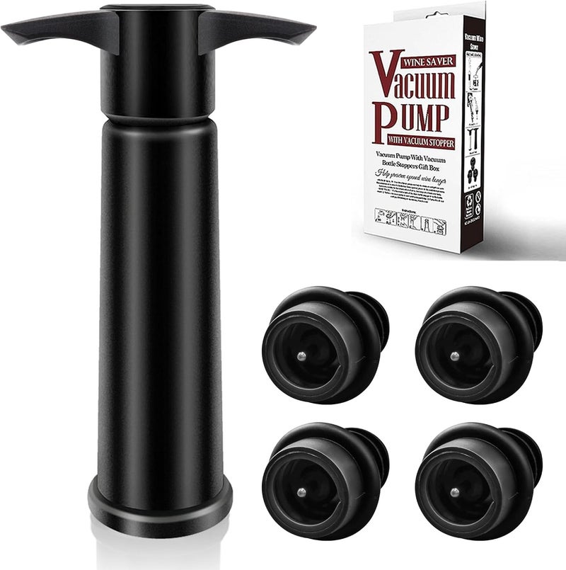 BETTFOR Wine Saver Pump with 4 Vacuum Wine Stoppers, Wine Bottle Stoppers with Food Grade Silicone Leak proof Keep Fresh Suitable for All Standard Wine Bottles - Image 1